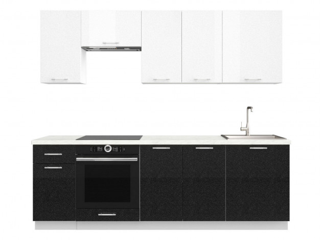 Кухонный гарнитур Одри 240 см Белый металлик / Черный металлик